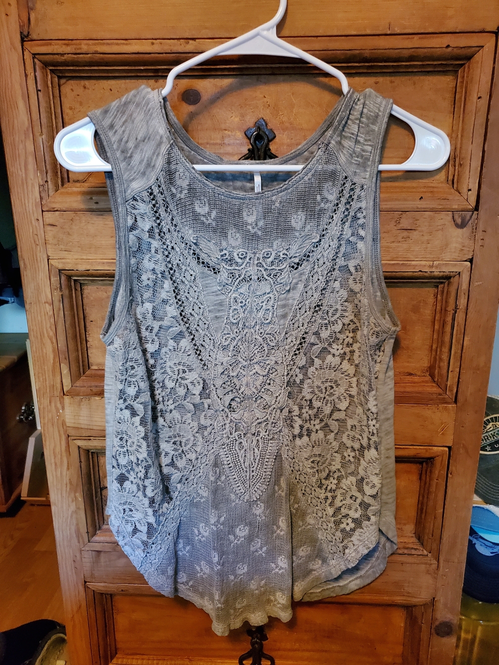 Free People Gray Lace-Front Tank Top